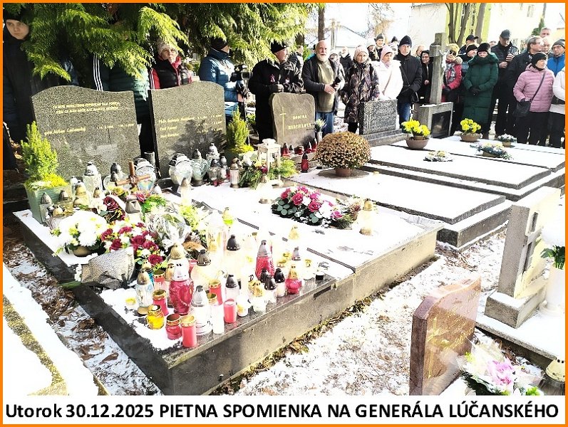 20.jpg - Každý rok, tohto roku už po piaty krát, som účastníkom pietnej spomienky na zavraždeného generála Milana Lúčanského. Na obrázku je Národný cintorín v Martine a miesto jeho posledného odpočínku + maličká časť prítomných občanov. Tak a toto bola posledná aktivita SENIORKLUBU TURISTIKA DIVIAKY roku 2025. Obrázky a text Števo Hudák, majster turistiky.